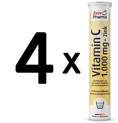 4 x Zein Pharma Vitamin C + Zinc, Orange - 20 effervescent tabs (236,25 EUR/kg)