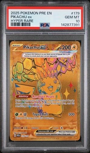 2025 POKEMON PRE EN-PRISMATIC EVOLUTIONS HYPER RARE #179 PIKACHU EX PSA 10