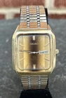 Seiko Tank Day Date SQ 3003 Men's Vintage Gold Tone Watch 0843-5009 From 1975