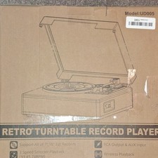 UD005 Retro Record Player Brown 3-Speed RCA AUX Wireless Playback