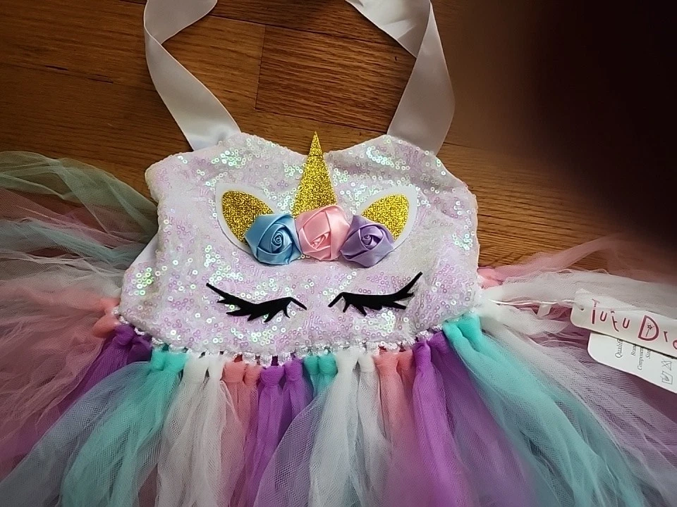 FREE Sequence Unicorn Multi Color Party Costume Large Netting Tutu Dress NWT - Image 2 of 4