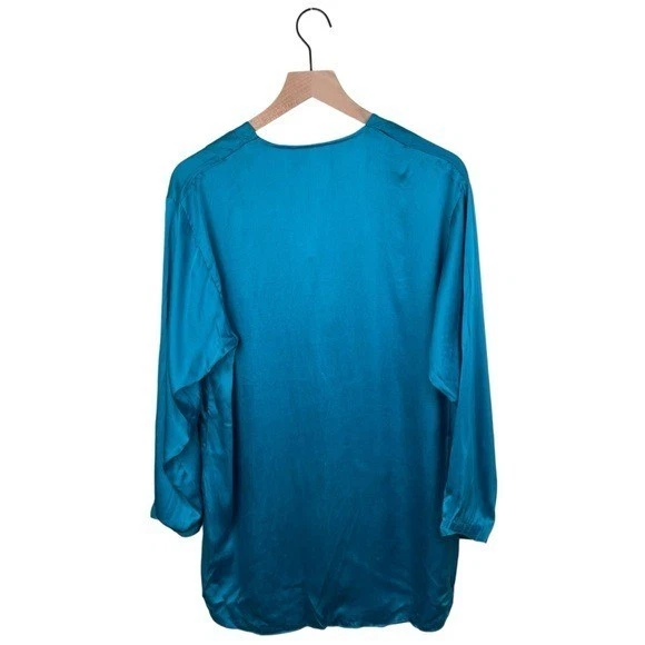 Vintage 90s Victoria's Secret Gold Label Silk Night Shirt Size Medium Teal Blue - Image 2 of 4