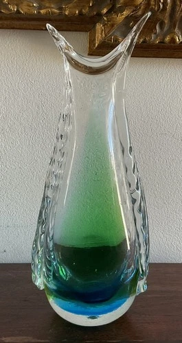 Gorgeous Vintage Murano Blue/green Glass Vase