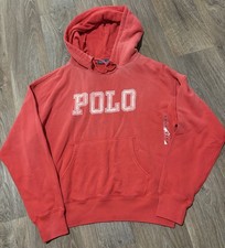 Polo Ralph Lauren Fleece Hoodie Women M Pink Red Pullover Front Logo