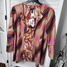 NWT Attitudes By Renee QVC Reversible Open Front Satin Cardigan Sz Sm Discont.
