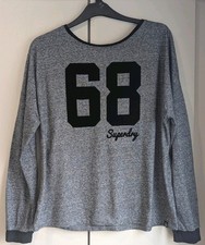 Womens Superdy Casual Top Size L  Grey With Black Super dry Logo In Velvet SKUYY