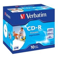 VERBATIM 43325 CD-R AZO 52X Printable 700MB ID Brand in Jewel Case - 10x4 pz