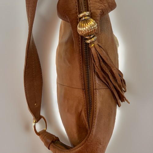 Sigrid Olsen Butter Soft Leather Hobo Bag Lt. Brown Hippie Tassel Boho Festival - Picture 10 of 18