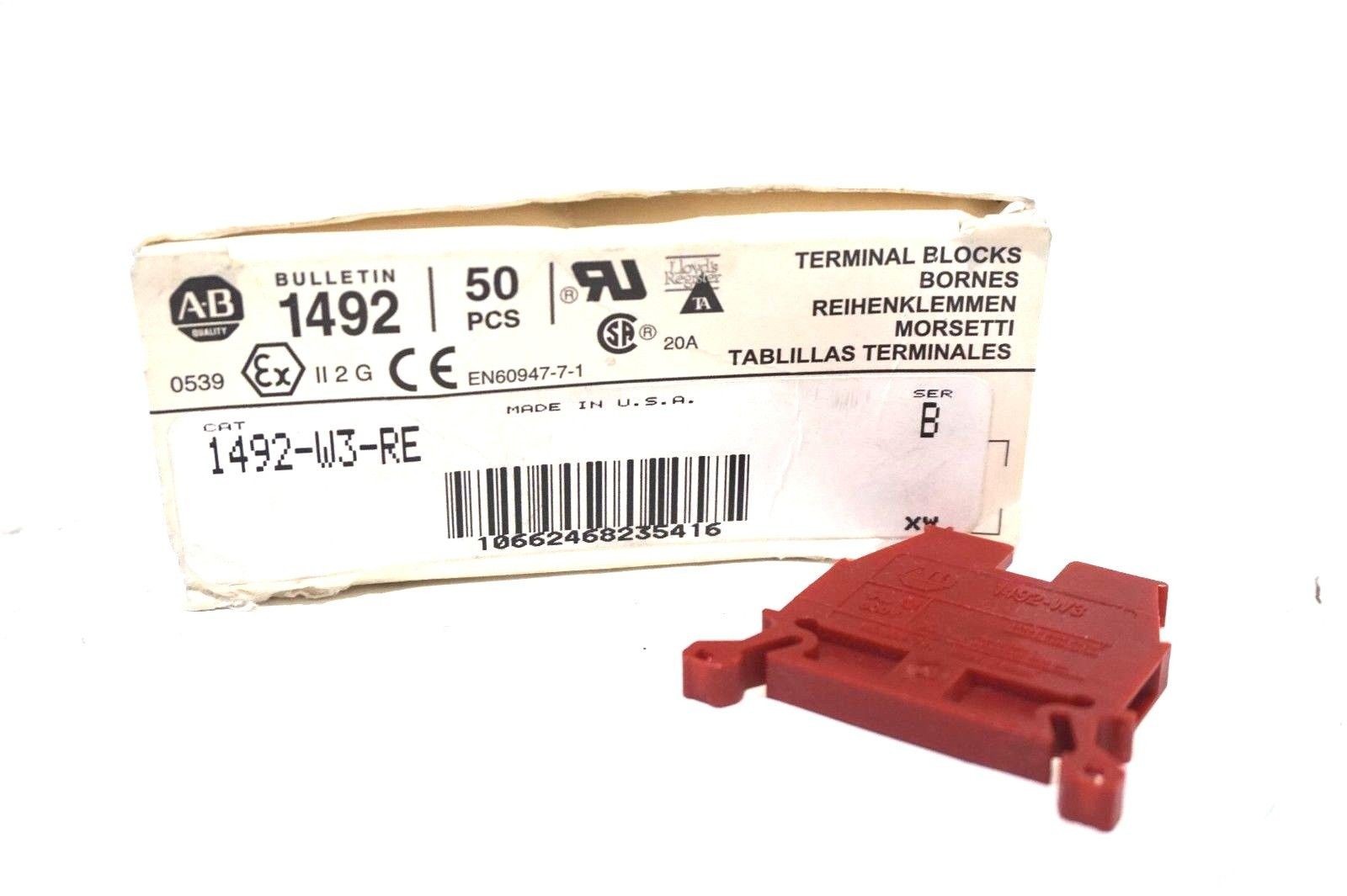 ALLEN BRADLEY 1492-W3 Ser B LOT of 50 Terminal Blocks Gray NEW