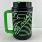 VTG McDonalds 1991 Green Stripes Black Plastic Mug Coca-Cola Neon Travel Thermos