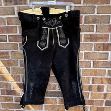 Lederhosen Pants Mens 36x20 Black Oktoberfest Leather Shorts Tamariki 52 Costume