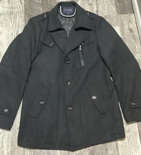 Men’s Heavy Peacoat Jacket Size M Wool-Polyester Blend Black Jingpinfushi brand
