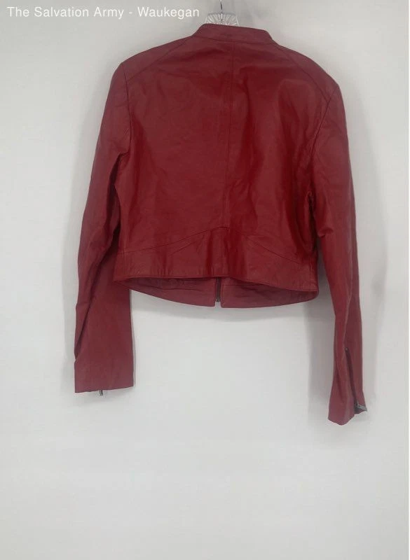Bebe Womens Red Leather Regular Fit Long Sleeve Full-Zip Biker Jacket Size L - Image 2 of 4