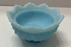 Vintage Fenton Blue Satin Glass Votive Candle Holder Ruffle Edge Hobnail 2x3.25”
