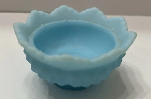 Vintage Fenton Blue Satin Glass Votive Candle Holder Ruffle Edge Hobnail 2x3.25”