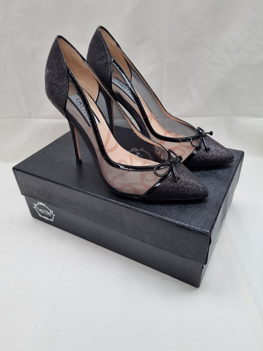 Lucy Choi London Black Glitter Mesh Pointed Toe Stiletto Heels