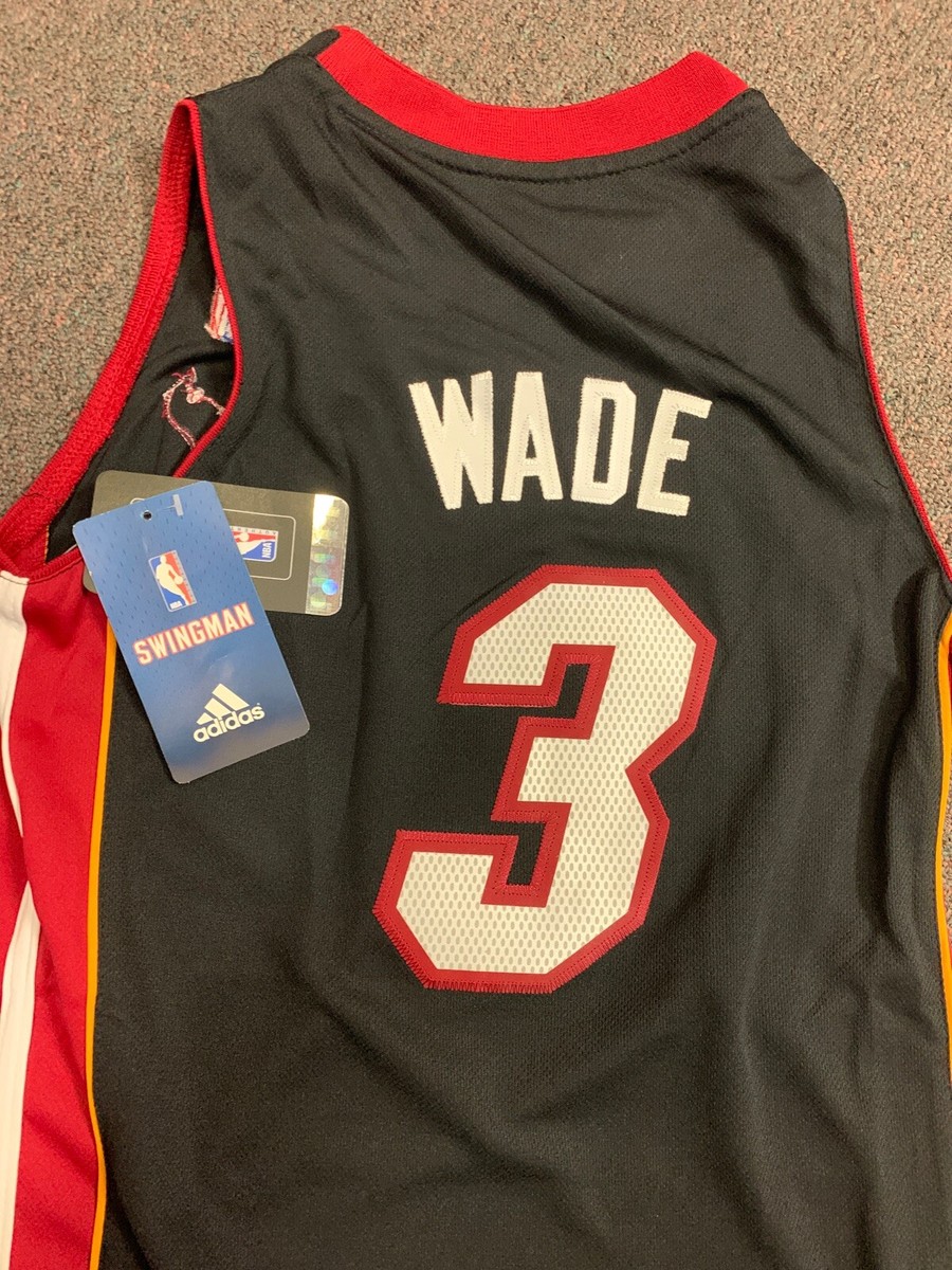 New Dwayne Wade Miami Heat Boys 8 Size Small Adidas Black Swingman