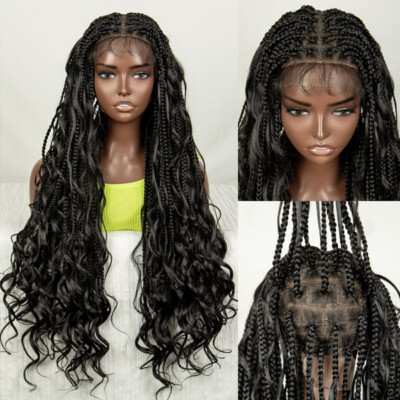 Long Synthetic Braided Wig 26 Inch Heat Resistant Lace Front Glueless Amazon.com : Million Braids Lace Front Wig Wavy End Hair Cap  main image 2
