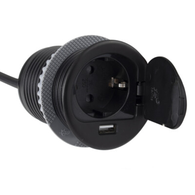 DesignLight Einbausteckdose SINGLE BOX mit USB, schwarz