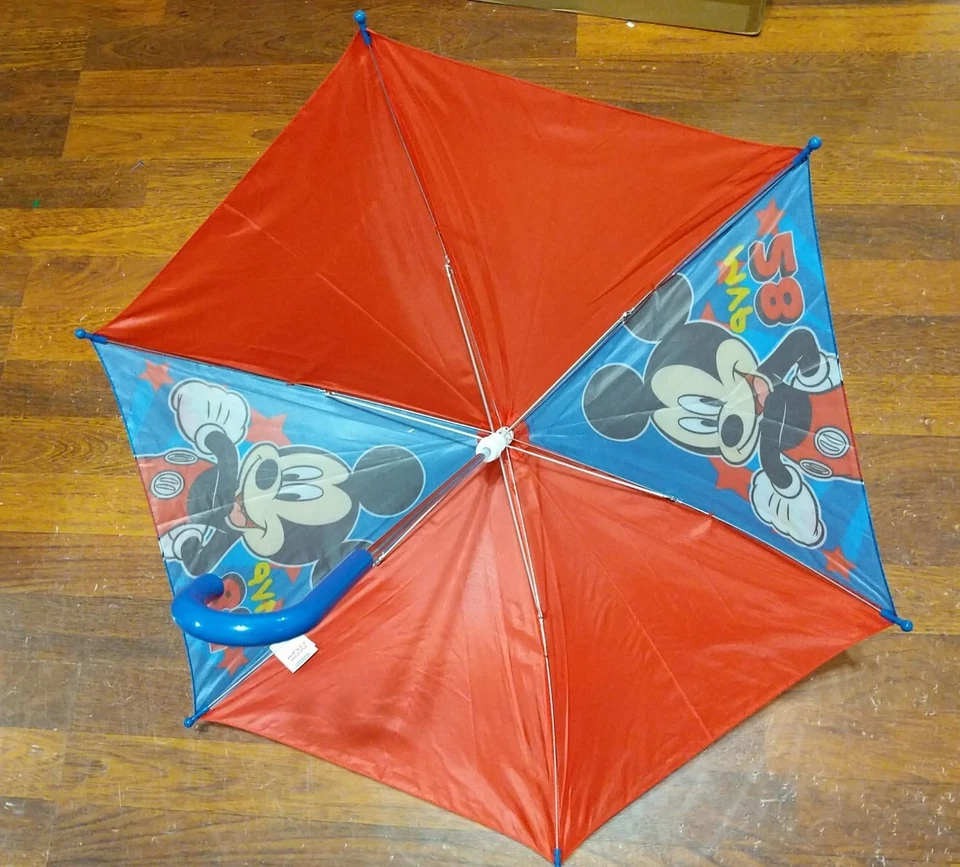 Disney Mickey Mouse Paraguas Niños Pequeños Edades 3-6 Rojo 27" Punto a Punto 20" Nuevo Foto 4 de 4