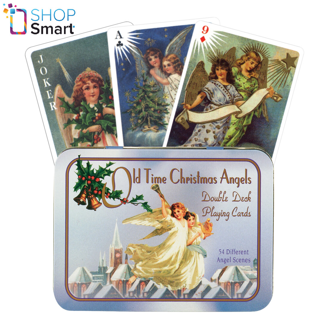 OLD TIME CHRISTMAS ANGELS PLAYING CARDS DOUBLE DECK TIN BOX US GAMES BRIDGE  NEW | eBay
