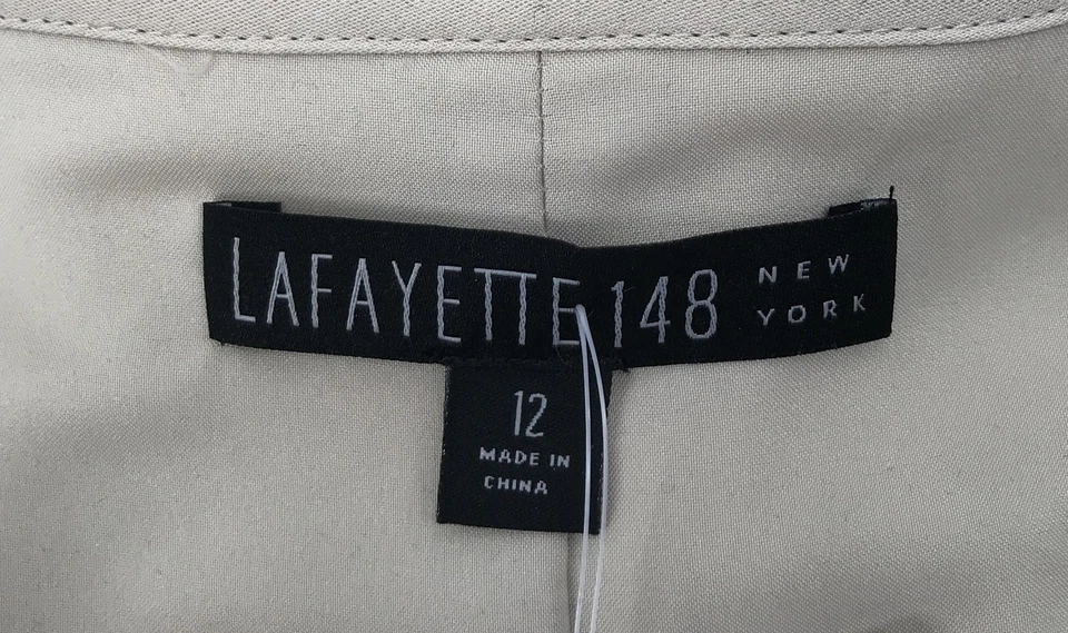 Vestido envolvente midi con cinturón manga 3/4 cuello en V 100 % seda beige Lafayette 148 talla 12 Foto 4 de 4