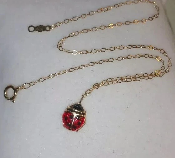 QVC 10k Yellow gold red black enamel LADYBUG Anklet Ankle bracelet