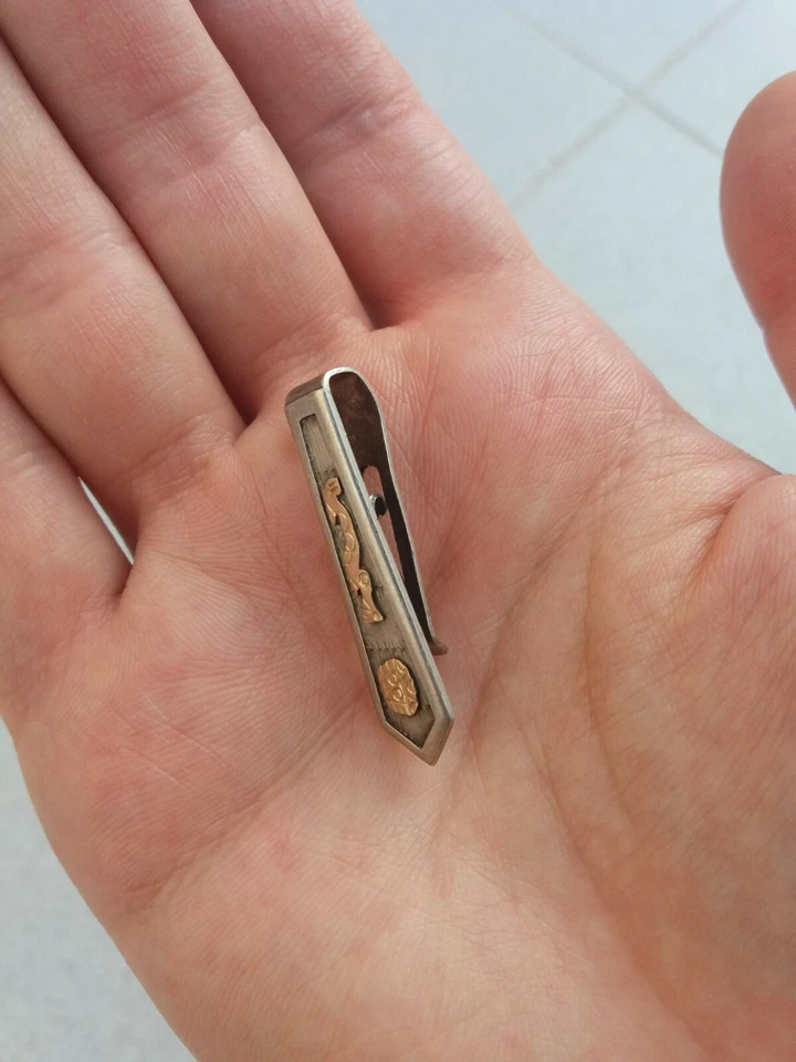 Fermacravatta Argento 925 Oro 18 carati con motivi Peruviani - Immagine 4 di 4