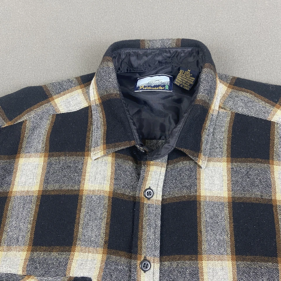 Vintage Fieldmaster Flannel Shirt Mens Medium Black Plaid Wool Blend Button Up - Image 2 of 4