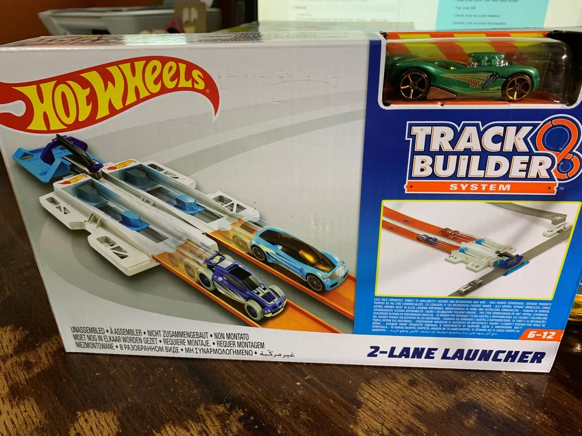 New Hot Wheels Track Builder System 2 Lane Launcher Playset