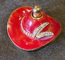 Red Hat Lady Society Cloisonne Perfume Bottle enamel Rhinestones Cowboy Vintage