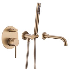 Brushed Brass Bath Tap Wall Mounted Concealed Gold Shower Mixer Bathtub Faucet