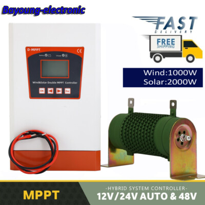 3000W DC12V/24V/48V Double MPPT Wind Solar Charge Controller Battery Regulator