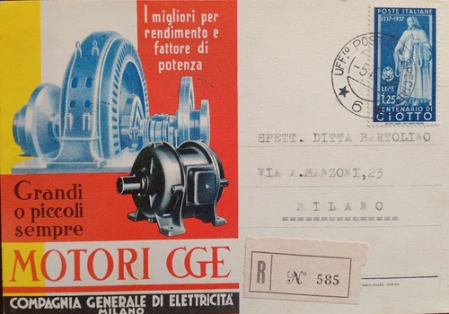 RACCOMANDATA CARTOLINA PUBLICITARIA PER MILANO AFFRANCATA lire 1,25 lire azzurro - Foto 1 di 2