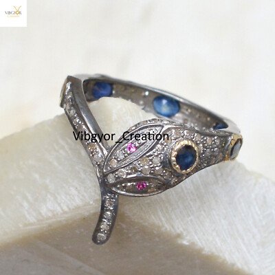 Pave Diamond Snake Ring 925 Solid Silver Sapphire Ring Halloween Jewelry Gifts
