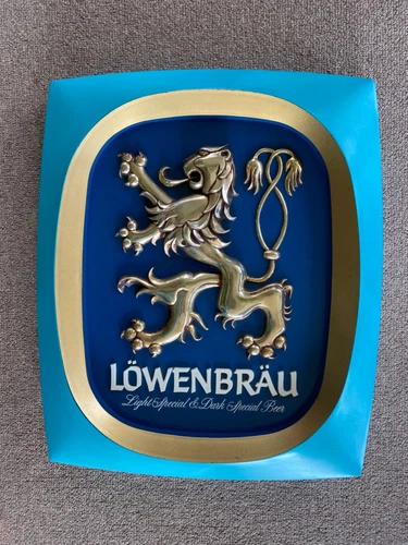 Vintage Lowenbrau Beer Plastic Advertising Wall Sign Union Made 1970's NICE