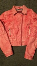 Celsius Distressed Coral Faux Leather Medium Biker Jacket, Euc