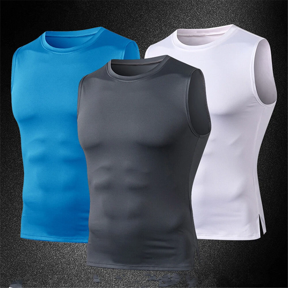 Men's Quick Dry Sleeveless Shirt Compression Athletic Workout Sports Vest