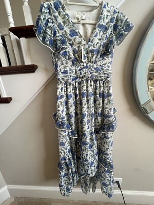 NWT Max Studio Blue White Floral Chiffon Maxi Dress V Tiered Ruffle Smocked S | eBay NWT Max Studio Blue White Floral Chiffon Maxi Dress V Tiered Ruffle Smocked S | eBay