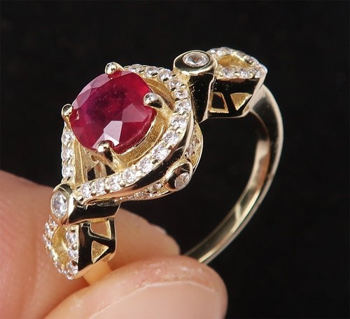 2,20 Karat zertifizierter natürlicher Rubin-Diamantring 14K massiver Gelbgold-Ring - Bild 3 von 4