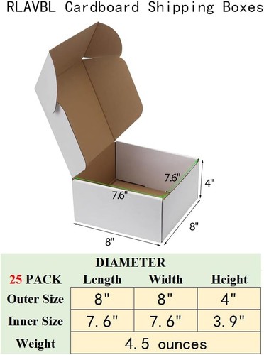 Elegant 8x8x4 White Shipping Boxes Set of 25 - Perfect for Small Business Needs - Picture 4 of 8