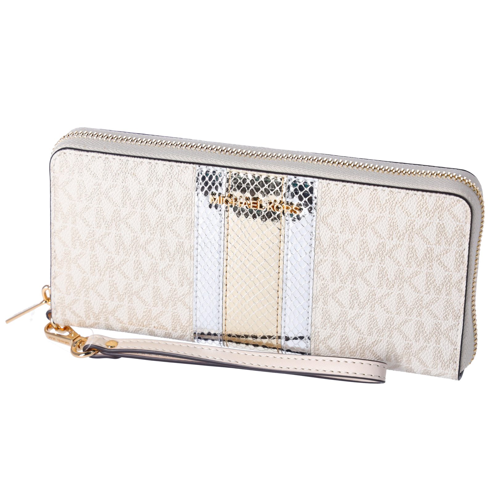Michael Kors Jet Set Large Continental Wristlet Center Stripe MK Pale Gold 10990₽