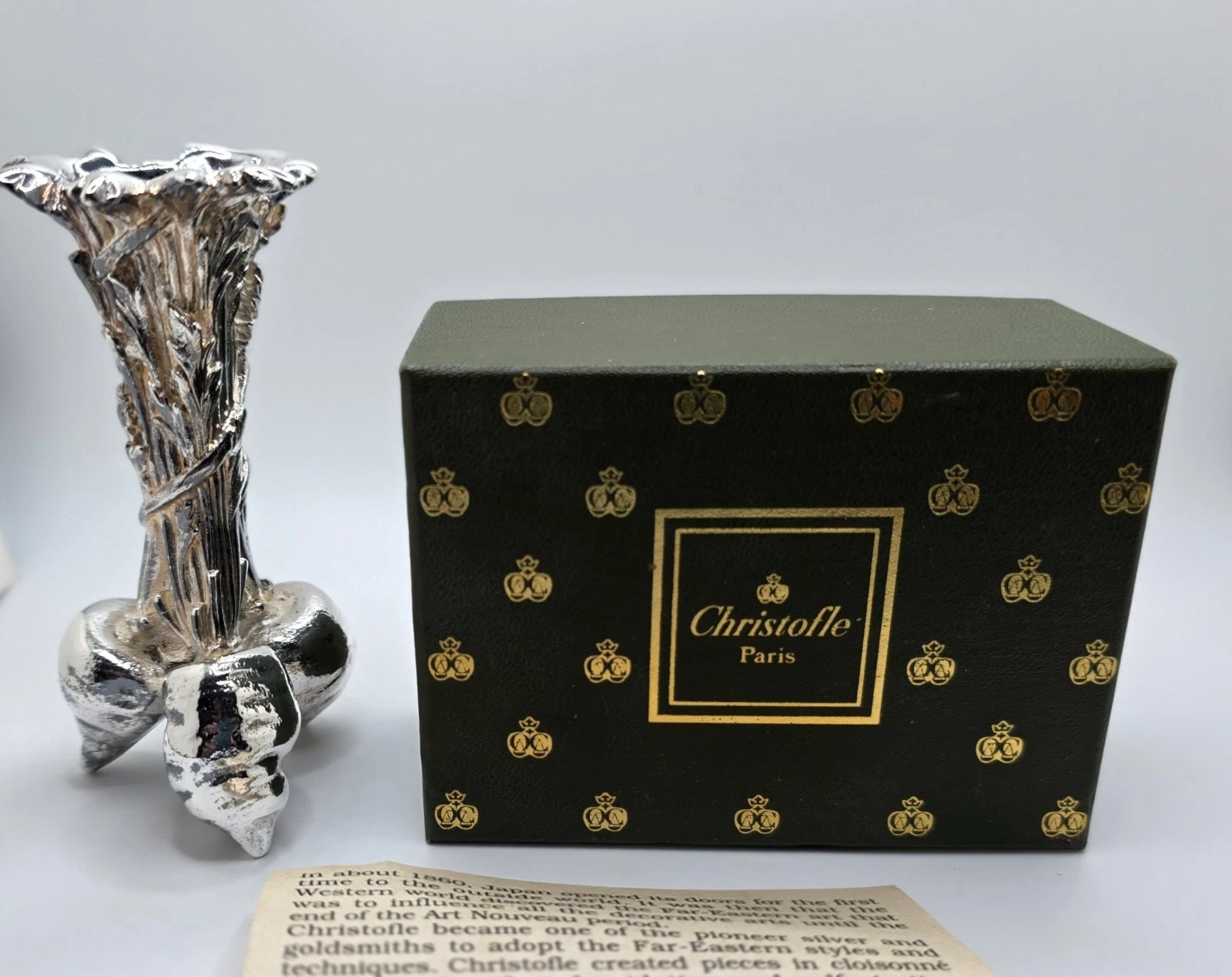 Christofle Paris Silver Plated Vase Three Carrots Museum Series–Insert & Box Top