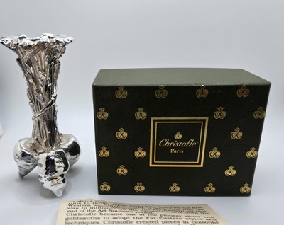 Christofle Paris Silver Plated Vase Three Carrots Museum Series Insert & Box Top
