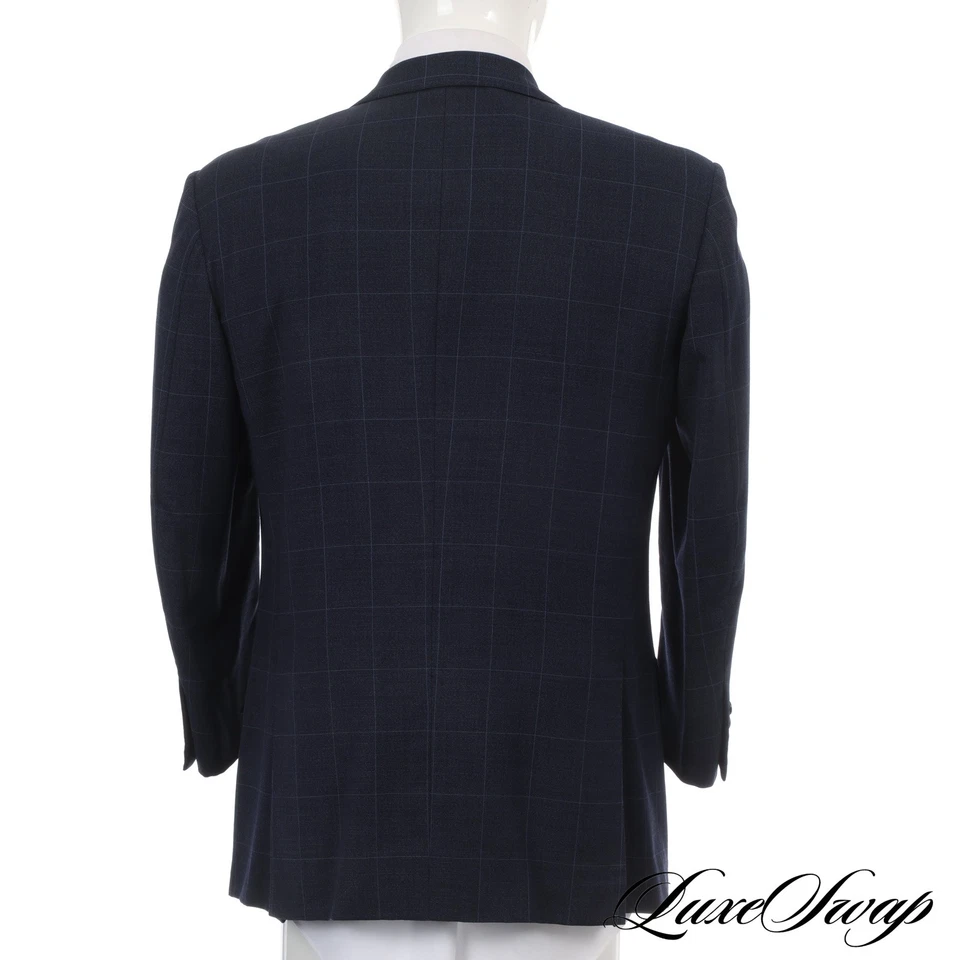 #1 MENSWEAR Kiton Napoli Made in Italy Bright Navy Nailhead Windowpane Jacket 51 - Image 3 of 4