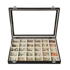 Earring Organizer 30 Grid Jewelry Storage Tray Clear Lid Beige Black Stratalife