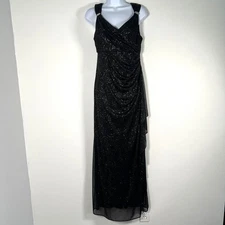 Vintage R&M Richards Womens Maxi Dress Sz 8 Evening Gown Glitter Stretch Black