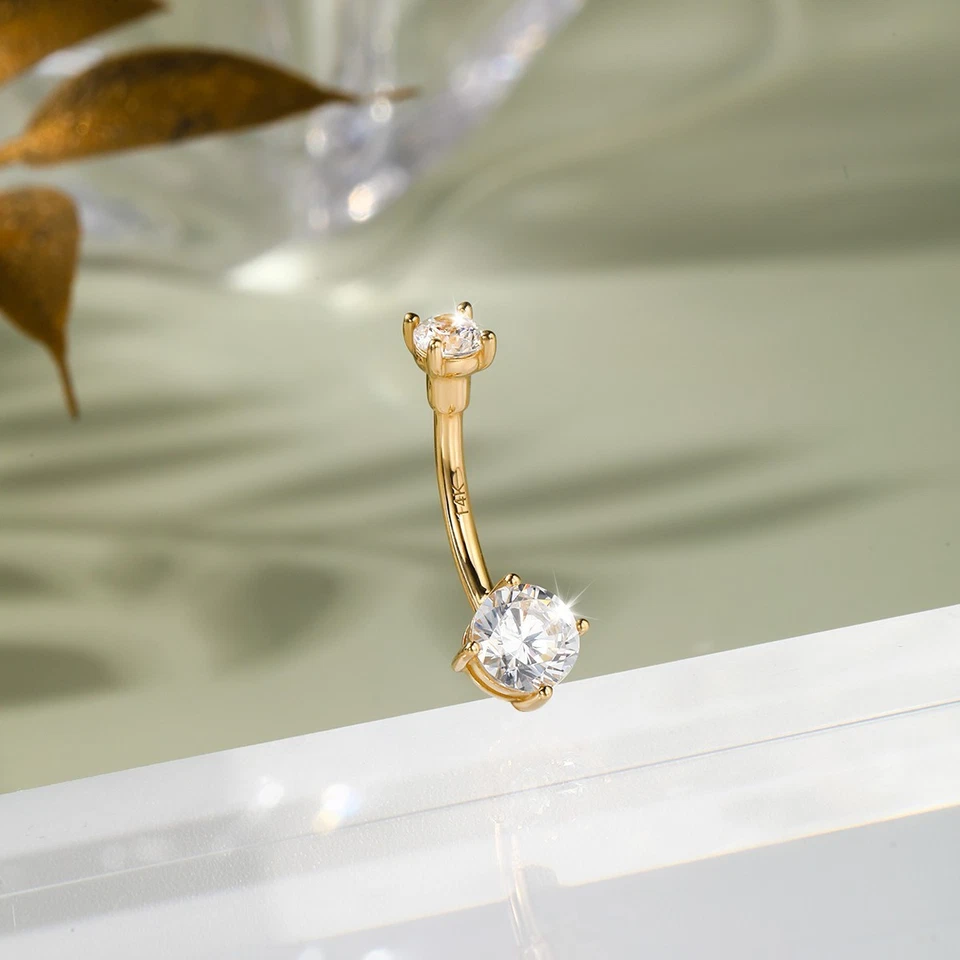 Anillo ombligo barra curva anillo ombligo 14G oro 14K circón 14G 10 mm piercing corporal Foto 3 de 4