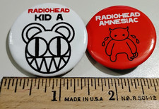 Radiohead KID A Stanley Donwood & Amnesiac Promo Button Pin 2000 & 2001 Lot of 2