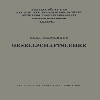 Gesellschaftslehre Carl Brinkmann Paperback Springer Nature B.V.